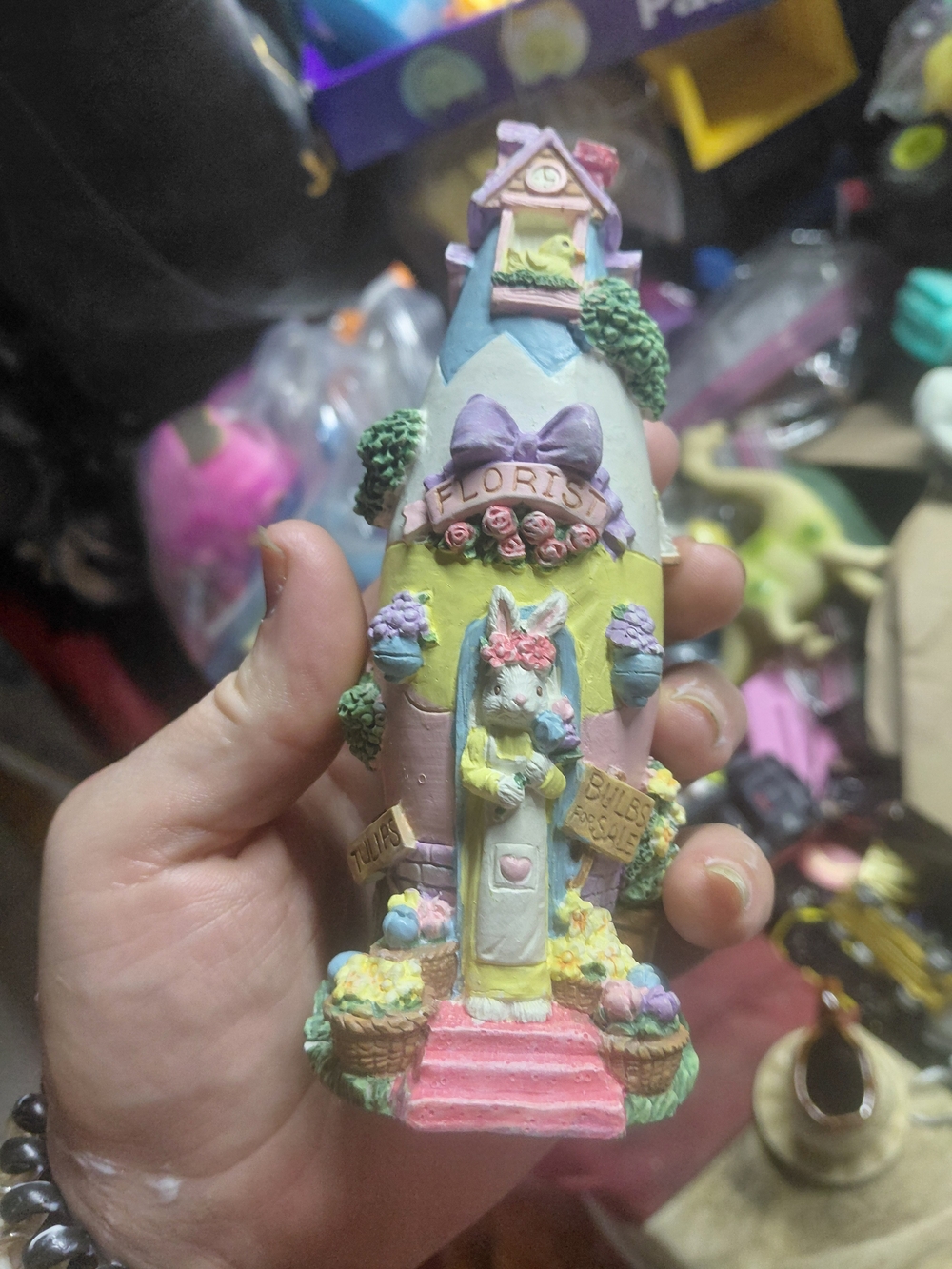 Pastel Bunny Floral House Figurine - Multi-Color